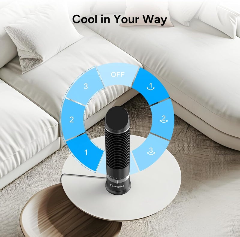 Dr. Prepare 16" Small Tower Fan, 3 Speeds with 60° Oscillating Fan, Bladeless Tabletop Fans for Indoors, Portable Personal Table Fans for Office, Desktop - Image 3
